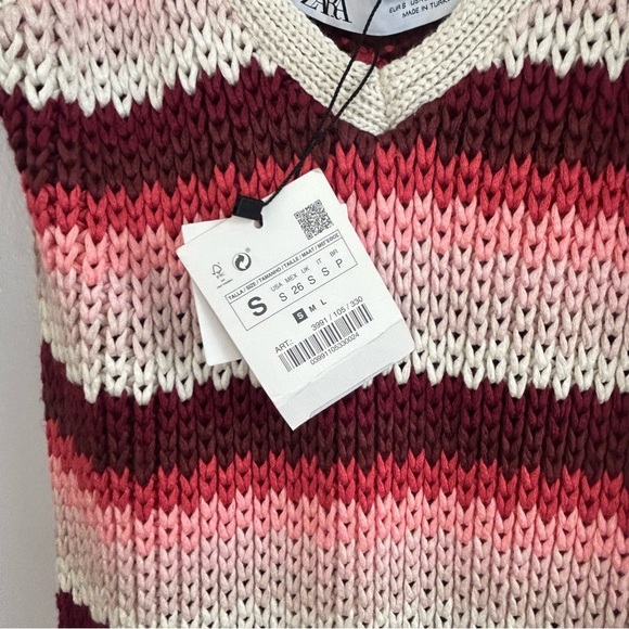 NWT Zara Striped Crochet Sleeveless Knit Midi Dress Cream/Pink/Maroon Size Small - Picture 8 of 14